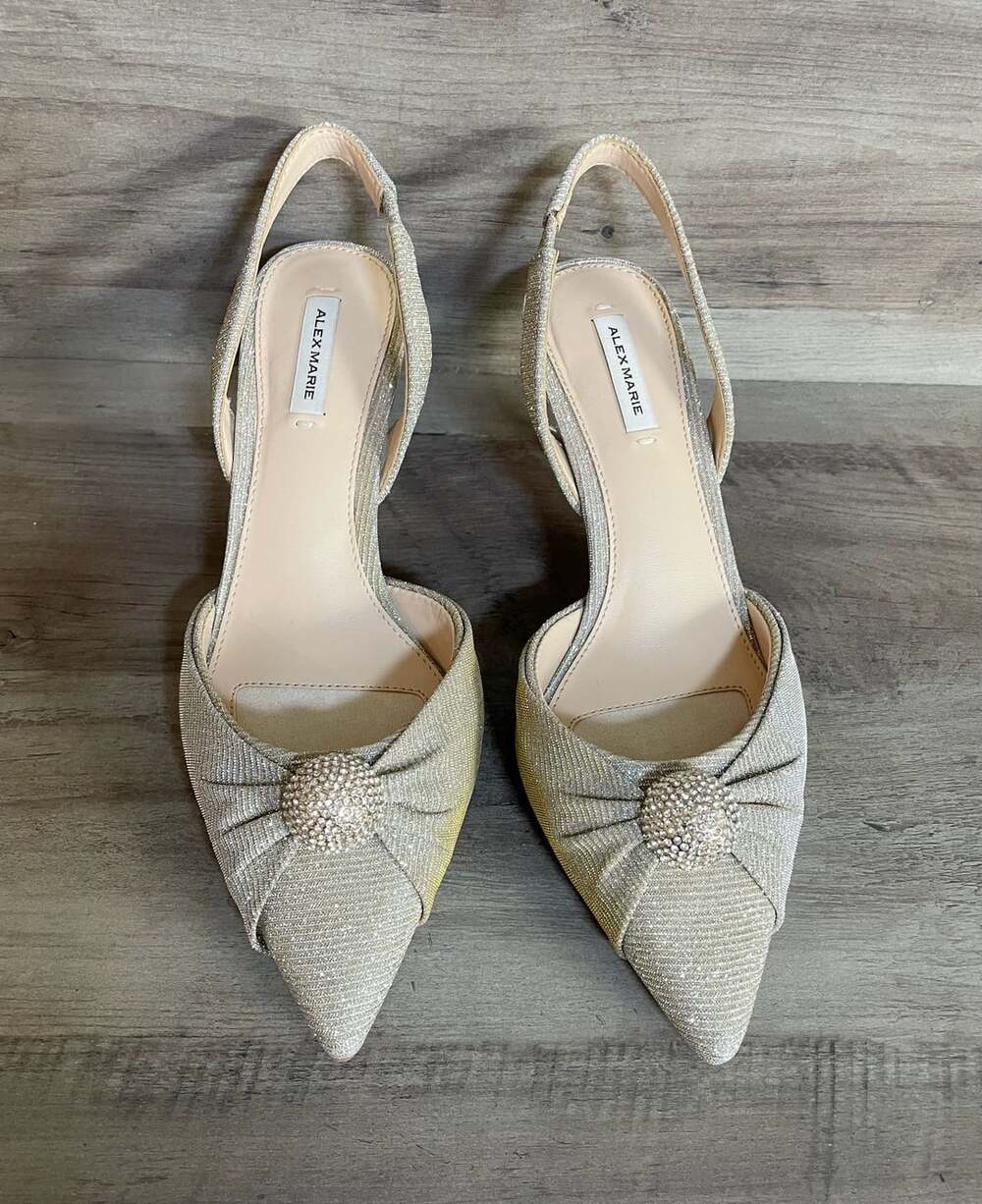 Alex Marie Women's Gold Shimmer Pointed Toe Slingback Heels Size 6M
